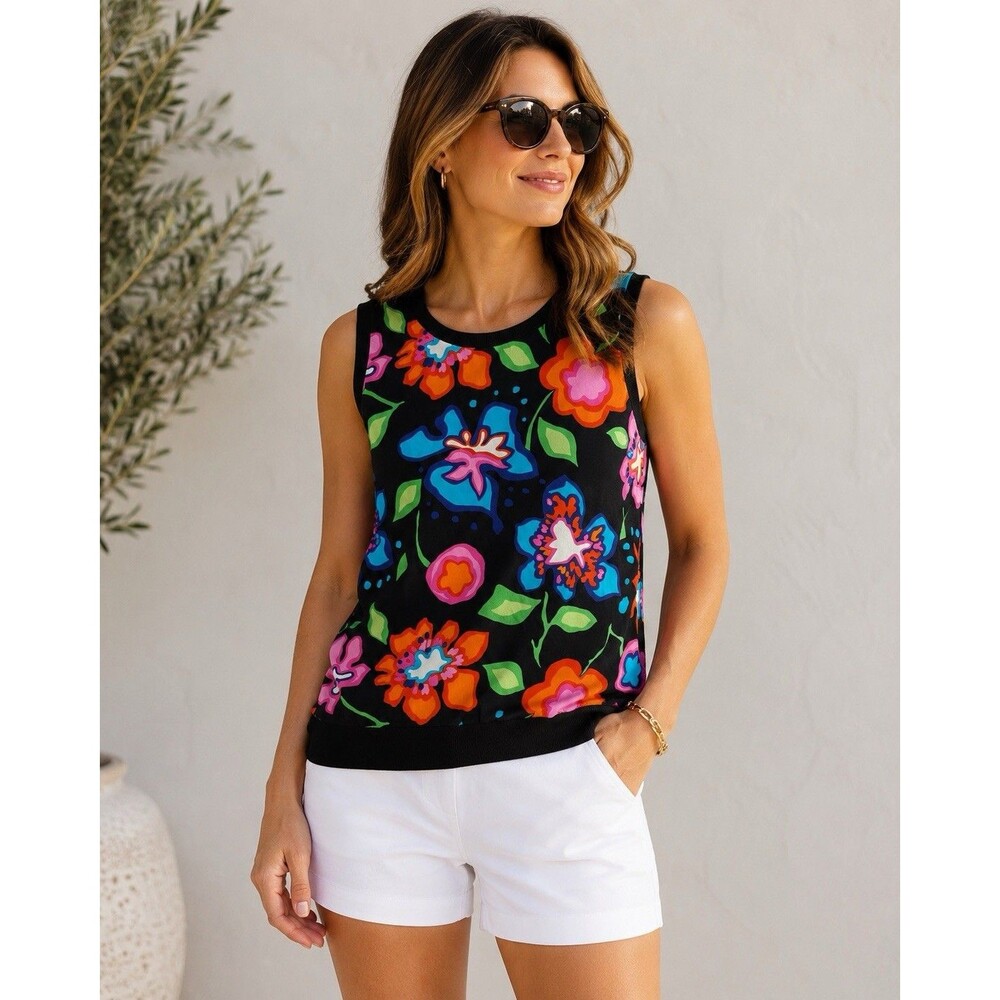 Carlisle Vivid Silk Floral Front Top Sleeveless Shirt Size M